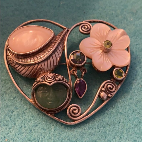 Sterling s multiple color stone pendant brooch - Picture 1 of 4